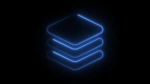 Glowing Neon Layer Icon, Symbol of Stacked Elements and Digital Design, HD .. Stock Footage 301174626
