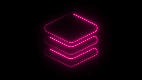 Glowing Neon Layer Icon, Symbol of Stacked Elements and Digital Design, HD .. Stock Footage 301174670