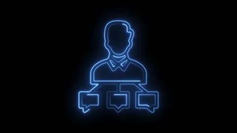 Glowing neon leader distributing information through channels on black Vídeo Stock 322963315