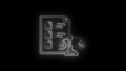 Glowing neon legal document checklist and scales of justice icon on black b.. Stock Footage 346129519