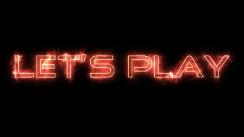 Glowing Neon Lets Play Text Animation with Fiery Particle Effects on a Dark Stock Footage 338327136