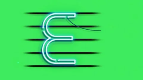 Glowing neon letter e symbols floating over vibrant green background with Stock Footage 346120679