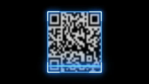 Glowing neon light animated barcode or qr code scanner, QR code scanner animatio Stock Footage 303194617