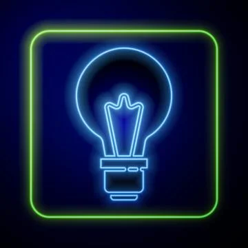 Glowing neon Light bulb with concept of idea icon isolated on blue backgrou.. Stock-Illustration
