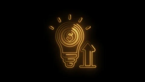Glowing neon light bulb with dollar sign inside and upward arrow symbolizing Stock Footage 333956046
