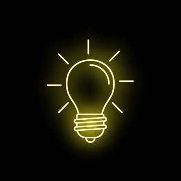 Glowing neon light bulb icon symbolizing idea innovation Stock Illustration