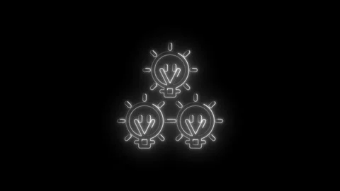 Glowing neon light bulb icons arranged in a triangular formation symbolizin.. Stock Footage 314558489