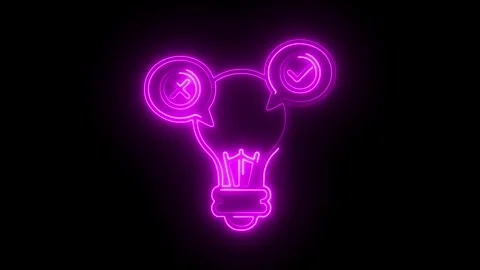Glowing neon light bulb idea symbol with checkmark and cross in speech bubb.. Stock Footage 314713470