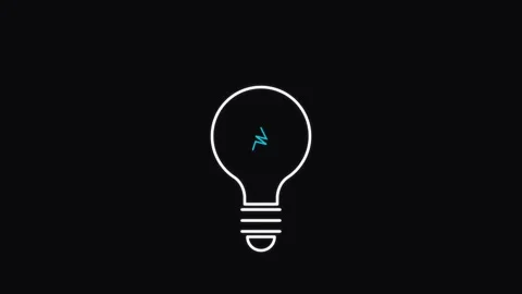 Glowing Neon Light Bulb Idea Animation with Cyan Light Rays on Black Background Stock Footage 345654616