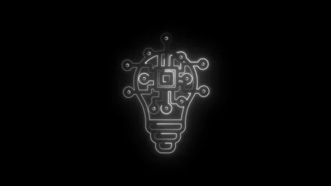 Glowing neon light bulb with integrated circuit chip and connecting nodes Stock Footage 333957523