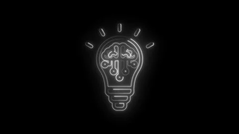 Glowing neon light bulb with integrated brain circuit symbolizing innovation Stock Footage 333970300