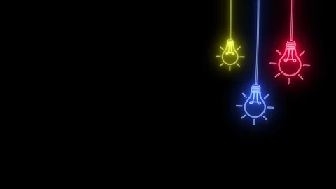 Glowing Neon Light bulbs Animation on Black Background Video stock 307494904