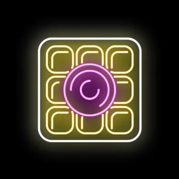 Glowing neon light grid with central button Stock Illustration