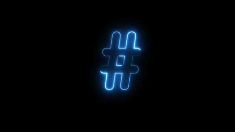 Glowing neon light Hashtag sign animation Hashtag icon symbol on black backgroun Stock Footage 309868778
