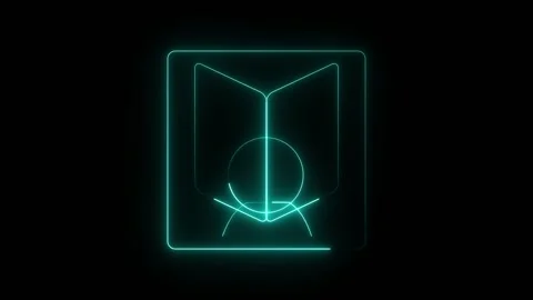 Glowing neon light icon of an open book on dark background 스톡 동영상 344565596