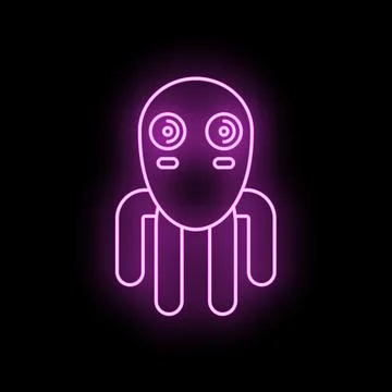 Glowing neon light octopus creature icon Ilustración de archivo