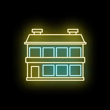 Glowing neon light outlining building house icon Ilustración de archivo