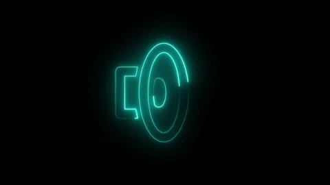 Glowing neon light speaker icon on a dark black background Stock Footage 345380212