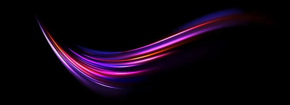 Glowing neon light splash background. Iridescent purple speed line flow. Magic Stock Illustration