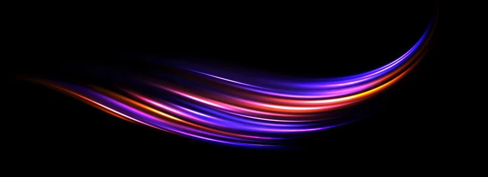 Glowing neon light splash background. Orange pink purple speed line flow. Magic Stock Illustration