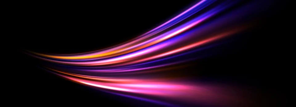 Glowing neon light splash background. Orange pink purple speed line flow. Magic Stock Illustration