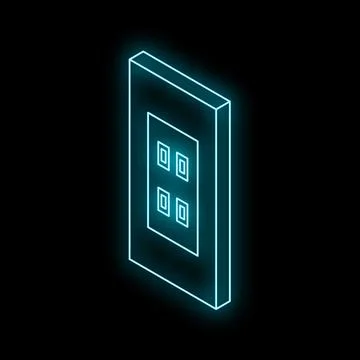 Glowing neon light switch with four buttons on the wall in the dark Stock Illustration