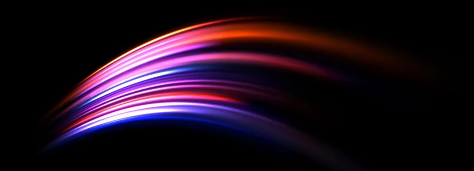 Glowing neon light trail background. Bright pink purple speed lines. Colorful Stock Illustration