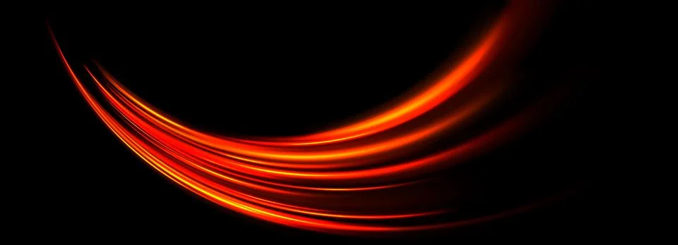 Glowing neon light trail element. Bright red orange speed line wave. Hot 库存插图