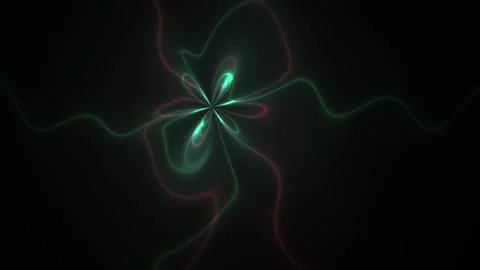 Glowing neon light trails forming a bow tie shape on black background. Vídeo Stock 335958915