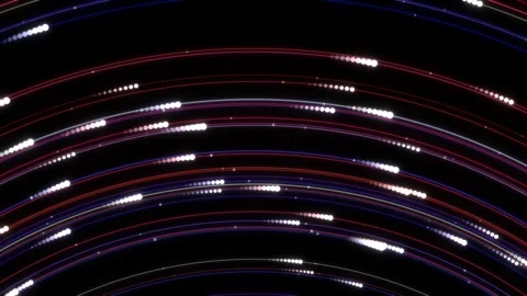 Glowing neon light trails orbiting in dark space Stock Footage 340201286