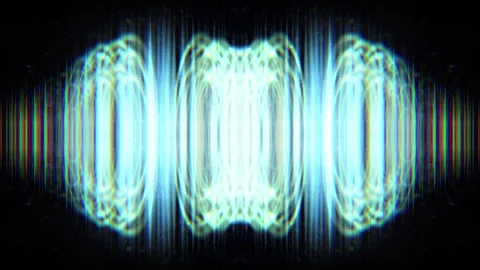 Glowing Neon Light Waves and Rings on Dark Background Stock Footage 324840129