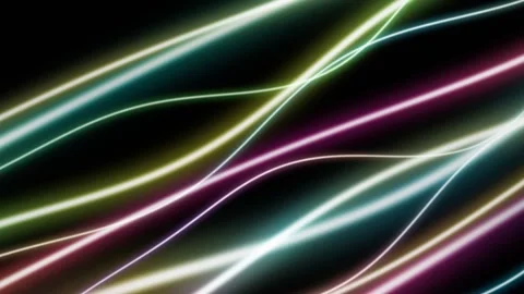 Glowing neon light waves flowing across a dark background. 4K Stock-Footage 345111321