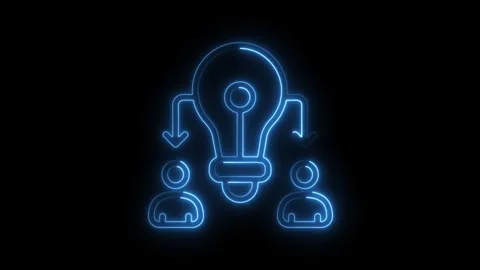 Glowing neon lightbulb connected to two people represents knowledge transfe.. Stock Footage 314650884