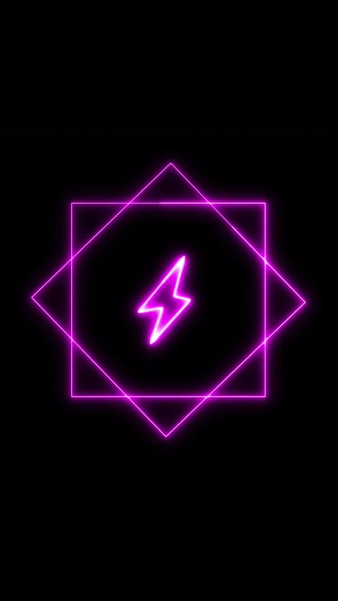 Glowing neon lightning bolt icon enclosed in sharp geometric shape animatio.. Video stock 315335550
