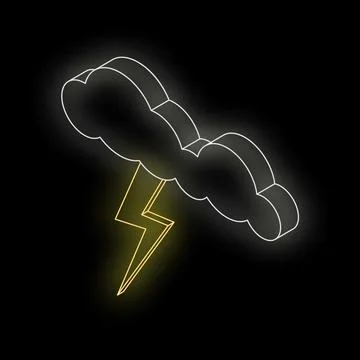 Glowing neon lightning bolt striking from cloud on dark background イラスト素材