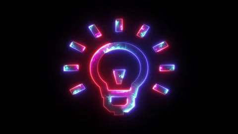 Glowing neon lightning bulb icon. Abstract symbol icon of electric led bulb Video stock 293554577