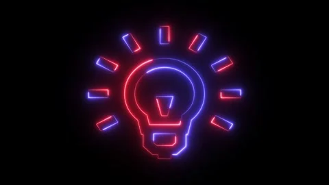 Glowing neon lightning bulb icon. Abstract bright symbol icon of electric l.. Stock Footage 295932972