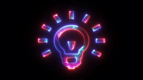 Glowing neon lightning bulb icon. Abstract symbol icon of electric led bulb Stock Illustration