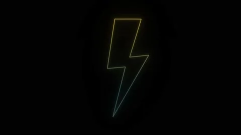 Glowing neon lightning icon on black background. Stock Footage 222573146
