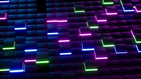 Glowing Neon Lights Square Tile Background VJLoop Stock Footage 265246270