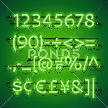 Glowing Neon Lime Green Numbers Stock Illustration