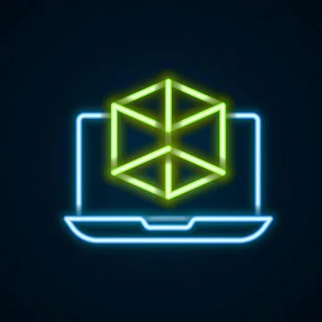 Glowing neon line 3d modeling icon isolated on black background. Augmented Stock Illustration