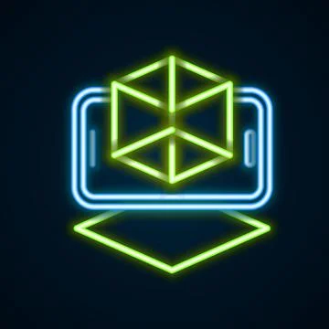 Glowing neon line 3d modeling icon isolated on black background. Augmented 스톡 일러스트