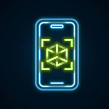 Glowing neon line 3d modeling icon isolated on black background. Augmented Illustrazione stock