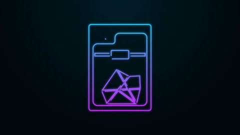 Glowing neon line 3D printer icon isolated on black background. 4K Video motion Stock Footage 140061343
