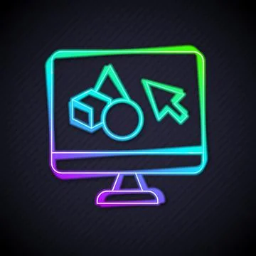 Glowing neon line 3D printer software icon isolated on black background. 3d Stock Illustration