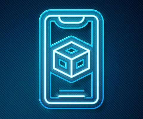 Glowing neon line 3D printer software icon isolated on blue background. 3d Stock Illustration