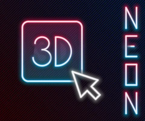 Glowing neon line 3D printer icon isolated on black background. 3d printing Stock Illustration