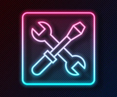 Glowing neon line 3D printer setting icon isolated on black background. 3d Stock Illustration