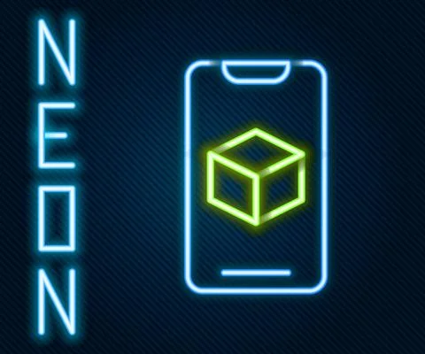 Glowing neon line 3D printer software icon isolated on black background. 3d 스톡 일러스트